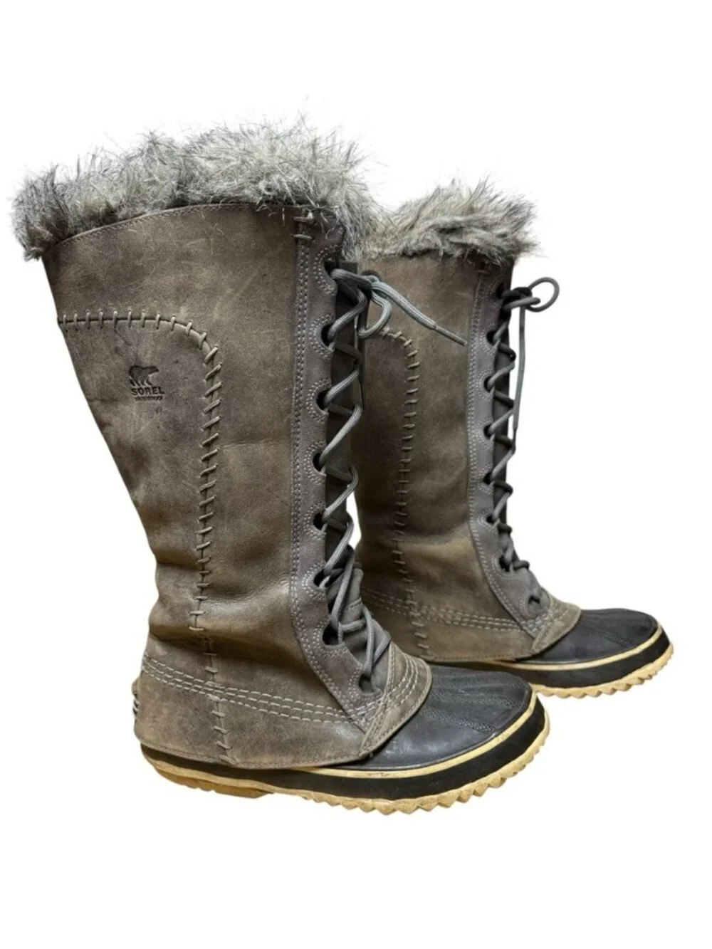 Sorel Cate The Great Tall Waterproof Leather Winter Snow Boots Wmn’s Size 6 Grey